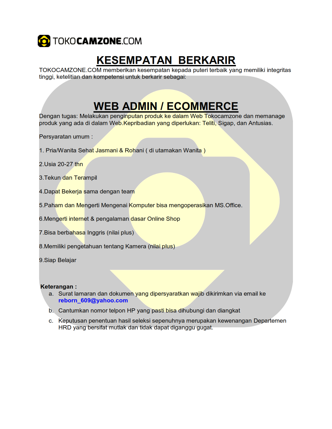 Lowongan Kerja Ecommerce - Web Admin